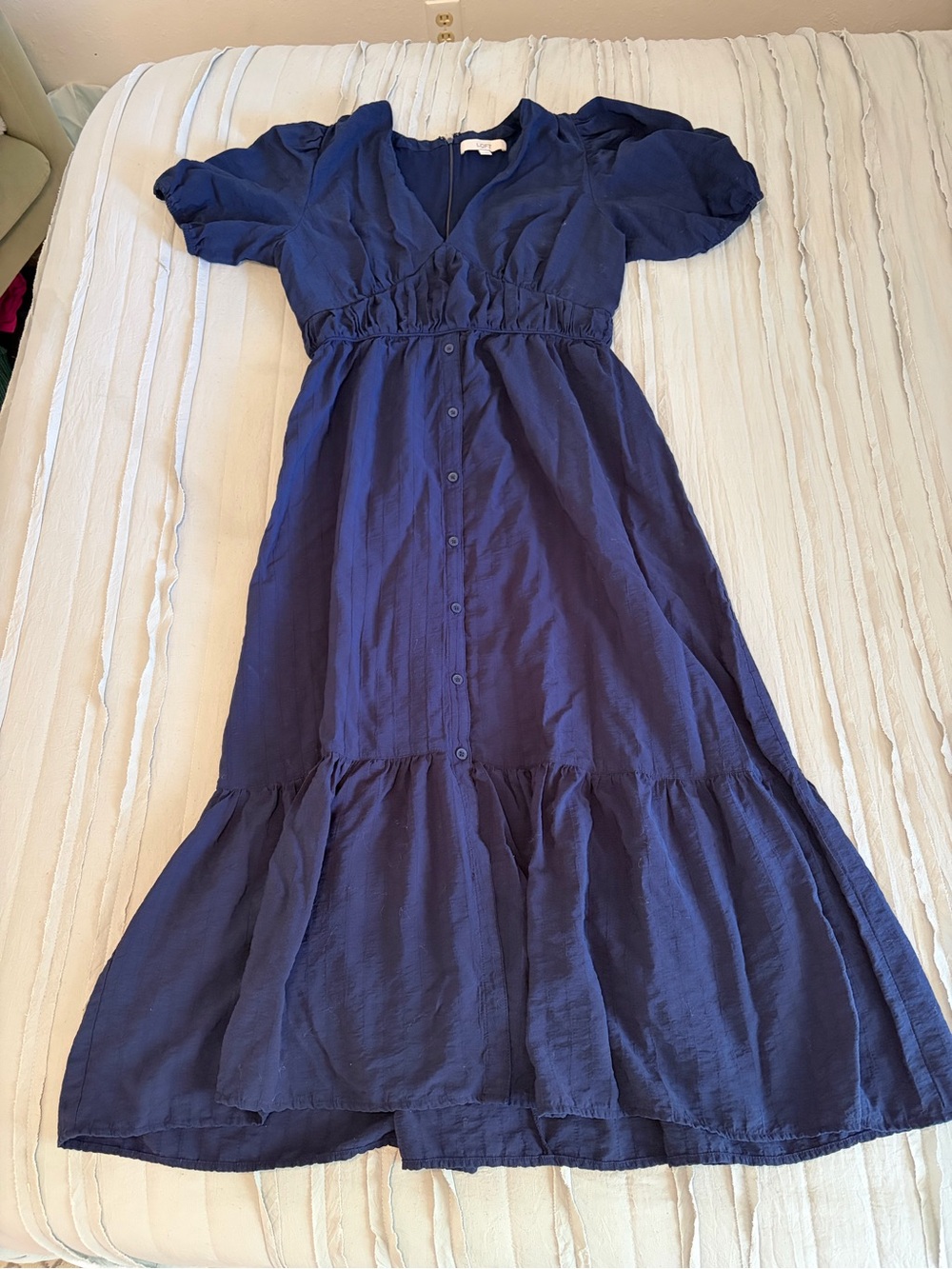 LOFT Textured Balloon Sleeve Maxi Dress | Size 8